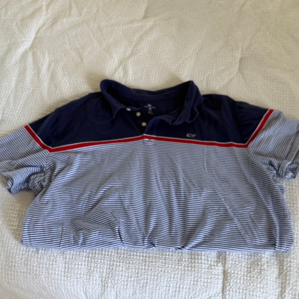 Vineyard Vines Navy, Light Blue & Red Striped Polo